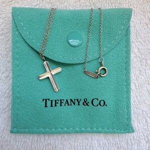 Tiffany & Co. Sterling Silver Small Concave Cross Necklace